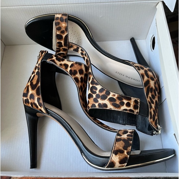Katherine Kelly Blake T-Strap Natural Leopard Calf Hair Stiletto Heels - Picture 14 of 15